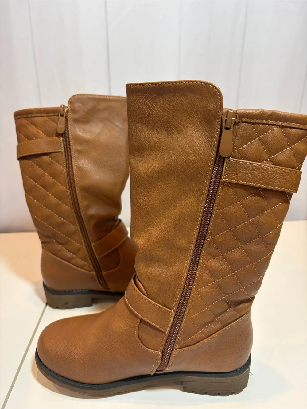 DREAM PAIRS Girls Brown Quilted Buckle Riding Boots Size 1